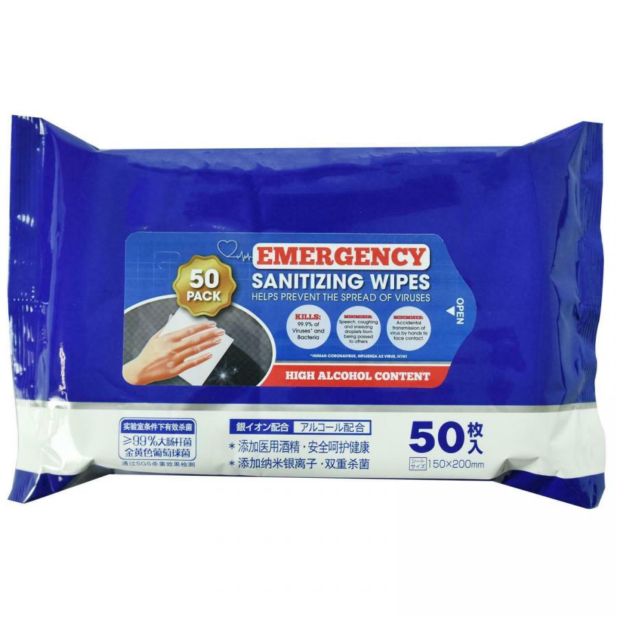 Emergency Sanitizing Wipes (U)  50ks, Dezinfekčné utierky