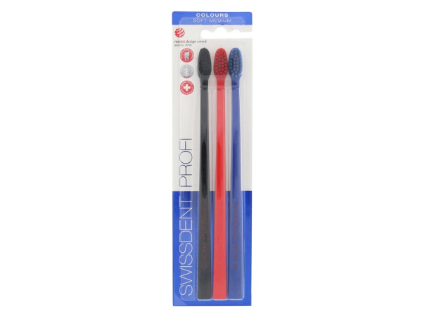 Swissdent Profi Colours Trio Black, Red, Blue (U) 3ks, Zubná kefka Soft-Medium