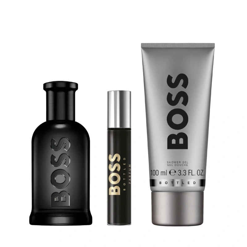 HUGO BOSS Boss Bottled Parfum 100 ml + Sprchovací gel 100 ml + Parfum 10 ml,Darčeková sada 1