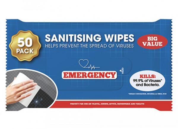 Emergency Sanitizing Wipes (U)  50ks, Dezinfekčné utierky