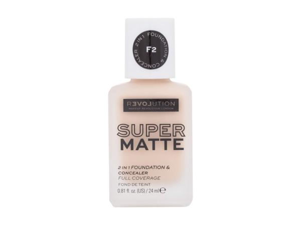 Revolution Relove Super Matte 2 in 1 Foundation & Concealer F2 (W) 24ml, Make-up