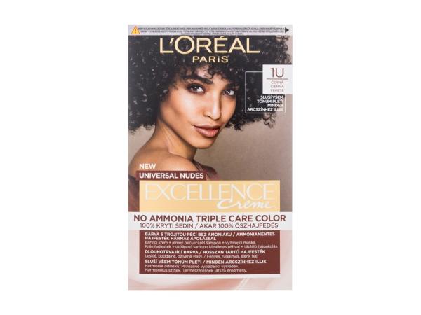 L'Oréal Paris Excellence Creme Triple Protection 1U Black (W) 48ml, Farba na vlasy No Ammonia