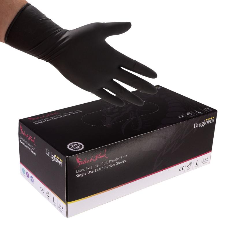 Unigloves Select Black Latex Gloves, Jednorázové Latexové rukavice 100ks