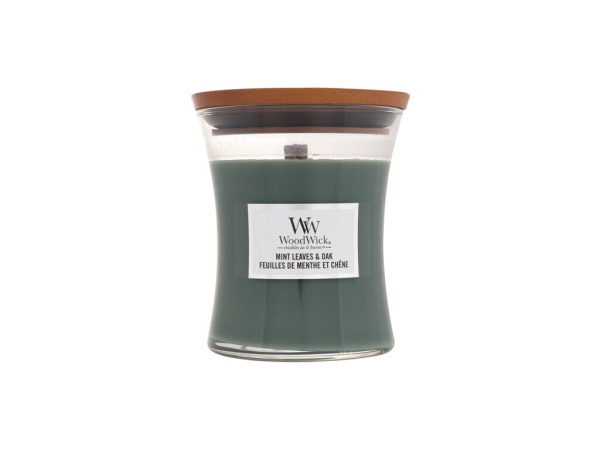 WoodWick Mint Leaves & Oak (U) 275g, Vonná sviečka