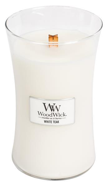 Woodwick oválna váza White Teak 609.5g, Vonná sviečka