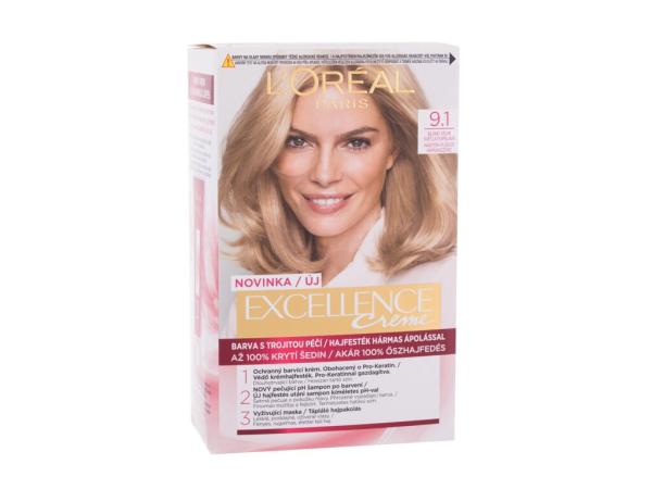 L'Oréal Paris Excellence Creme Triple Protection 9,1 Natural Light Ash Blonde (W) 48ml, Farba na vlasy