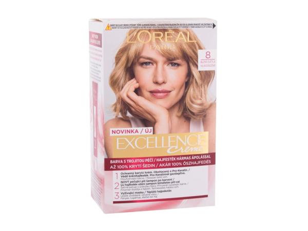 L'Oréal Paris Excellence Creme Triple Protection 8 Natural Light Blonde (W) 48ml, Farba na vlasy