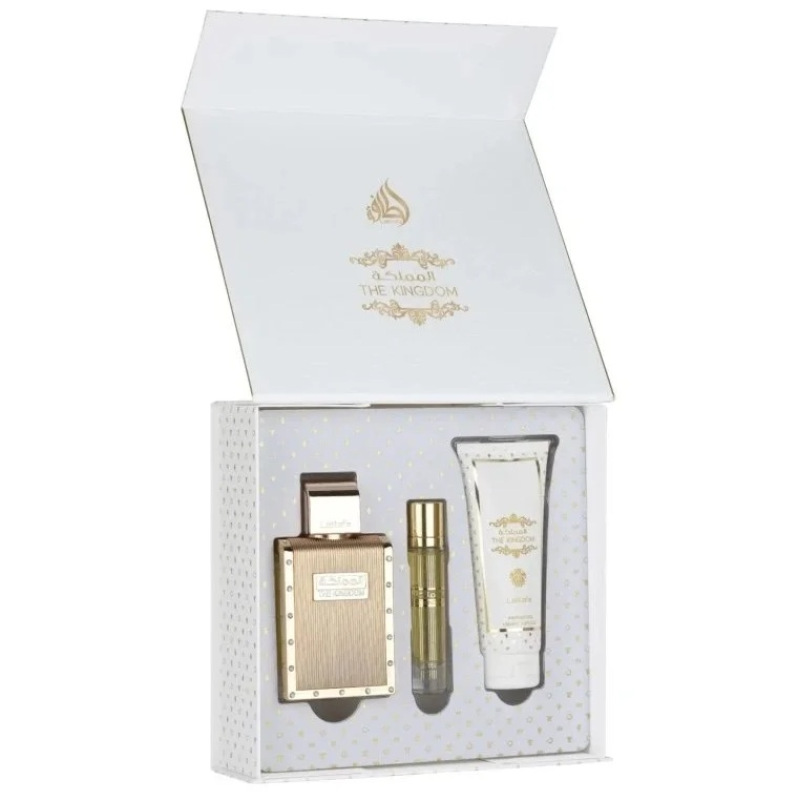 Lattafa The Kingdom EdP 100 ml + EdP 12 ml + 100 ml sprchový gel, Darčeková sada (M)