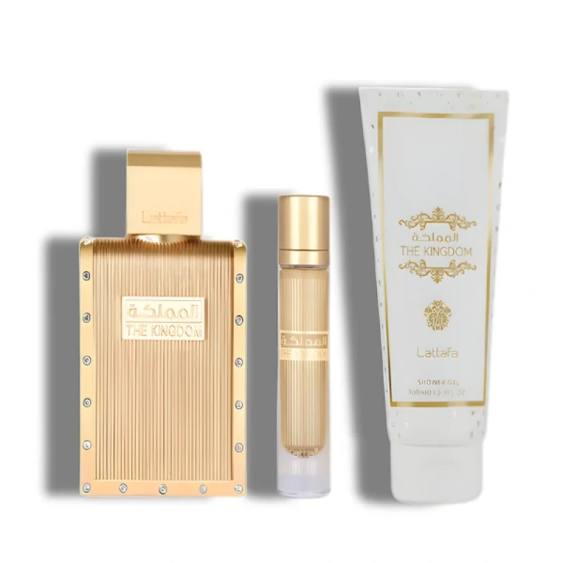 Lattafa The Kingdom EdP 100 ml + EdP 12 ml + 100 ml sprchový gel, Darčeková sada (M) 1