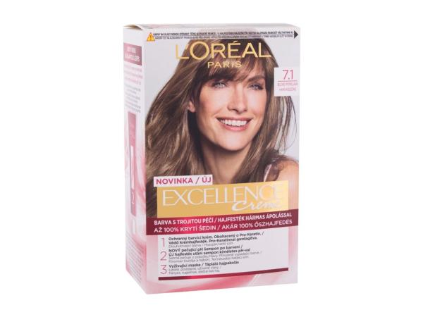 L'Oréal Paris Excellence Creme Triple Protection 7,1 Natural Ash Blonde (W) 48ml, Farba na vlasy