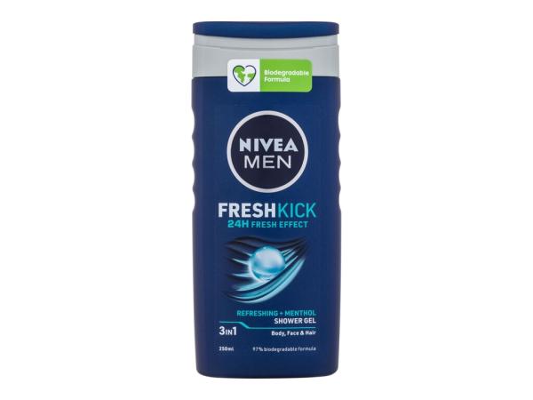 Nivea Men Fresh Kick Shower Gel (M) 250ml, Sprchovací gél 3in1