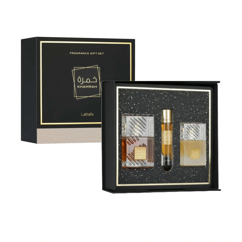 Lattafa Khamrah EdP 100 ml + EdP 12 ml + Vlasová hmla 50 ml, Darčekový sada (U)