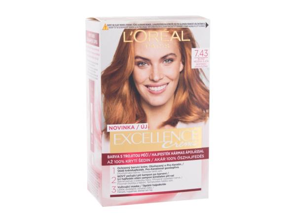 L'Oréal Paris Excellence Creme Triple Protection 7,43 Dark Copper Gold Blonde (W) 48ml, Farba na vlasy