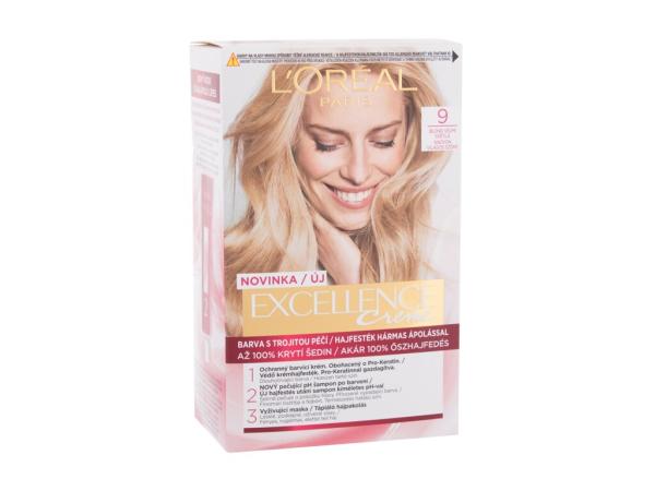 L'Oréal Paris Excellence Creme Triple Protection 9 Natural Light Blonde (W) 48ml, Farba na vlasy