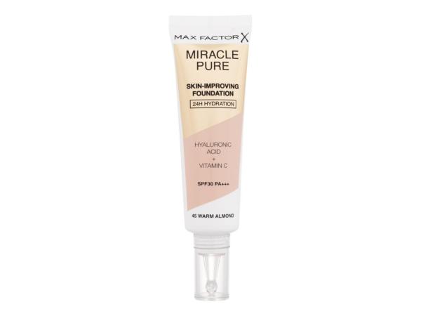 Max Factor Miracle Pure Skin-Improving Foundation 45 Warm Almond (W) 30ml, Make-up SPF30