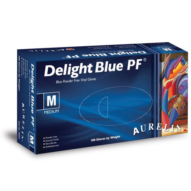 Aurelia Delight Blue PF Vinyl Gloves, Jednorázové Vinylové rukavice 100ks
