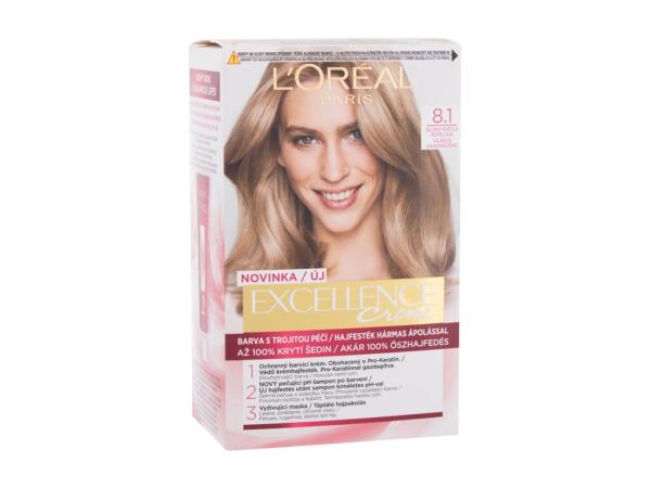 L'Oréal Paris Excellence Creme Triple Protection 8,1 Natural Ash Blonde (W) 48ml, Farba na vlasy